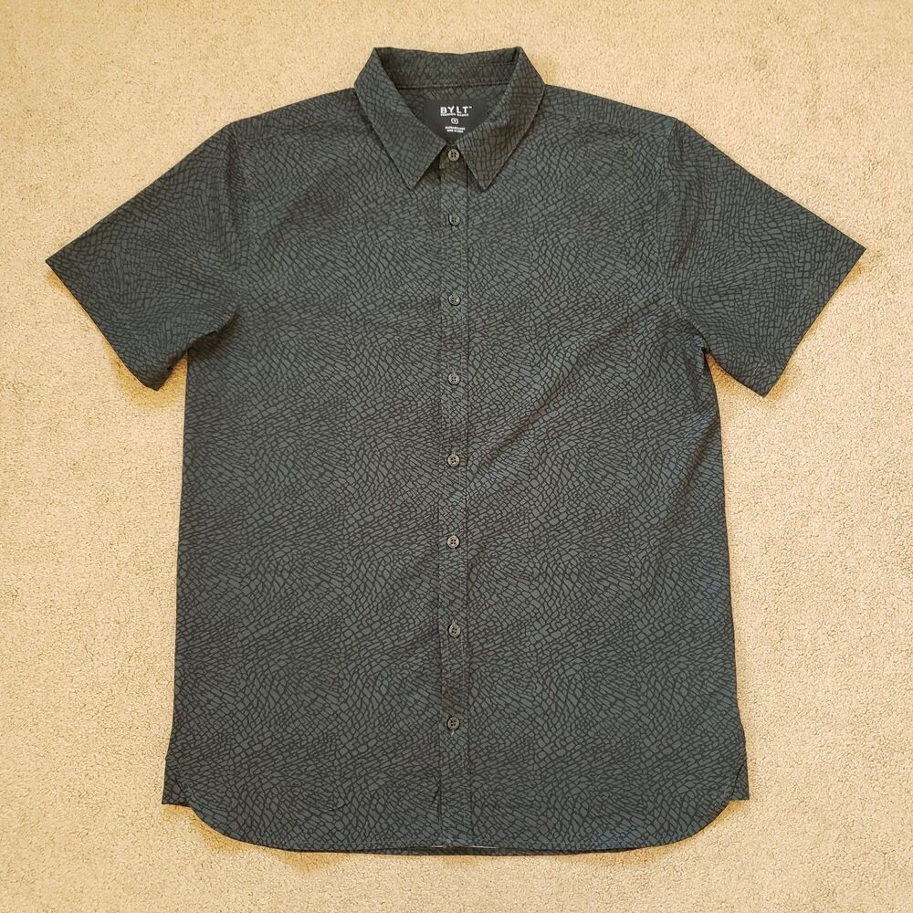 BYLT Elephant Print Size Medium Mens Short Sleeve Button Up Shirt Casual - Picture 2 of 7